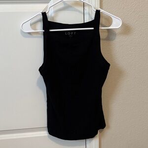 LOFT Black Ribbed Scoop Neck Tank Top